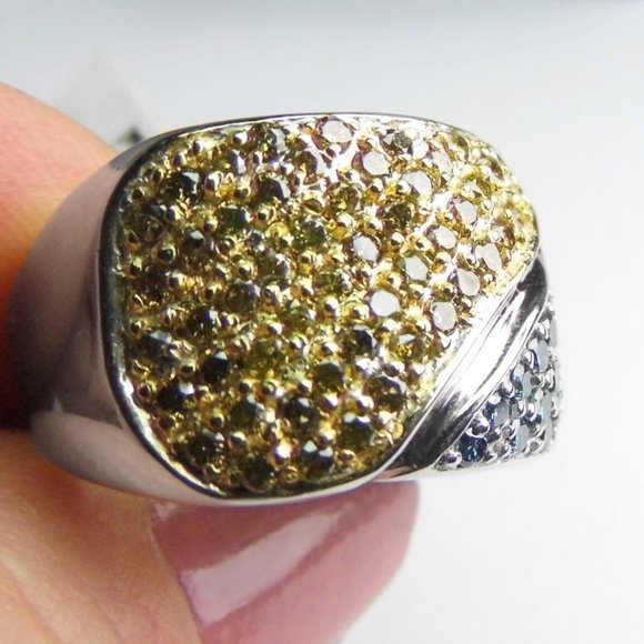 2.00ct Diamond Blue & Yellow 14K White Wide Gold Ring 10.27 gr - Picture 9 of 11